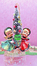 Vtg TMJ Christmas Bloomer Girl Angels TWO W MITTENS Red Green Bonnet Hats ~ Tree
