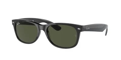 Ray-Ban New Wayfarer Polished Black/G15 Green 58 mm Sunglasses RB2132 901 58-18 - Image 1 of 4