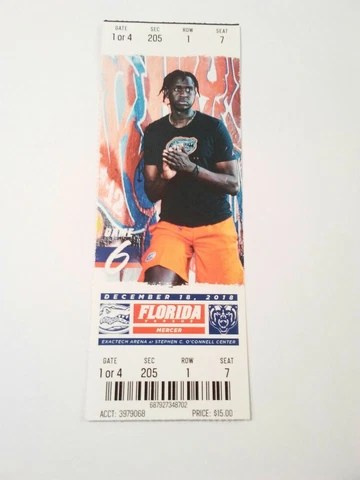 2018-19 Florida Gators Mercer Basketball Full Ticket Stub Cover