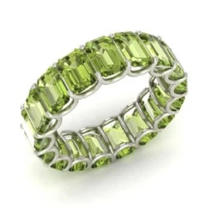 7.50 Ct Emerald Cut Natural Peridot Wedding Ring 14K Solid White Gold Size 5 6 7 - Picture 1 of 5