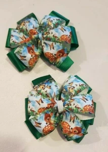 2x Girls Pinwheel Bows Hair clips bunny rabbit deer animals green blue butterfly - Picture 1 of 1