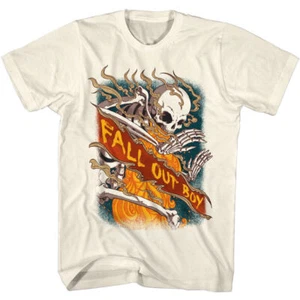 Fall Out Boy Fire Skeleton Men's T Shirt Rock Band Tour Concert Merch Natural - Picture 1 of 3