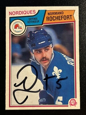 NORMAND ROCHEFORT NORDIQUES 1983 O-PEE-CHEE #300 AUTOGRAPHED HOCKEY CARD - Image 1 of 2