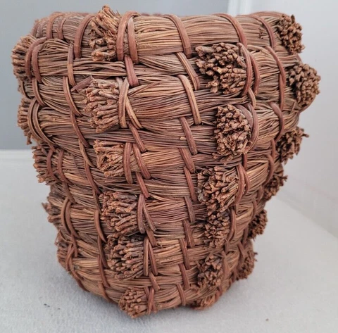 Medium Vintage Coiled Pine Needle Basket, Native American? Cover