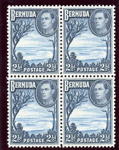 Bermuda 1938 KGVI 2½d light & deep blue block of four superb MNH. SG 113. Sc 120 - Picture 1 of 2