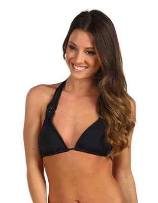 BADGLEY MISCHKA MONACO TRIANGLE HALTER SWIM BIKINI TOP BLACK SZ 10 NEW! $67 - Image 1 of 3