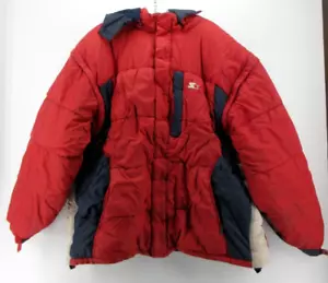 VINTAGE Starter Jacket Men XXL Tall Blue Red Reversible Down Feather Puffer * - Picture 1 of 24