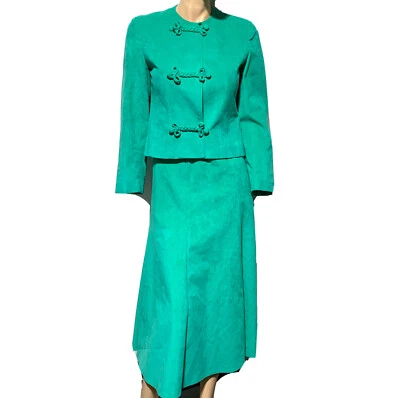 De Colección Count Romi Talla 4 Verde Brillante Ultra Gamuza Conjunto Falda 2 Piezas Blazer EE. UU. Foto 1 de 4