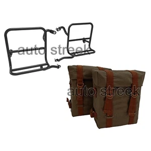Royal Enfield Classic 350 500 Olive Pannier Saddle Bags Pair & Fitting Frame - Picture 1 of 5
