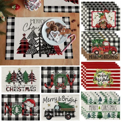 4Pcs Placemats & Coasters Christmas Santa Robin Snowman Reindeer Dinner Mat Set - Image 1 of 4