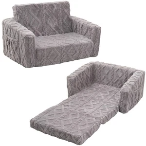 Kids Sofa, 2-in-1 Flannel Fold Out Couch, Convertible to Lounger, Flip Open C... - Picture 1 of 7