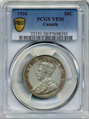 1936 Canada 50 Cents - Choice Very Fine, PCGS VF30 - Image 1 of 3