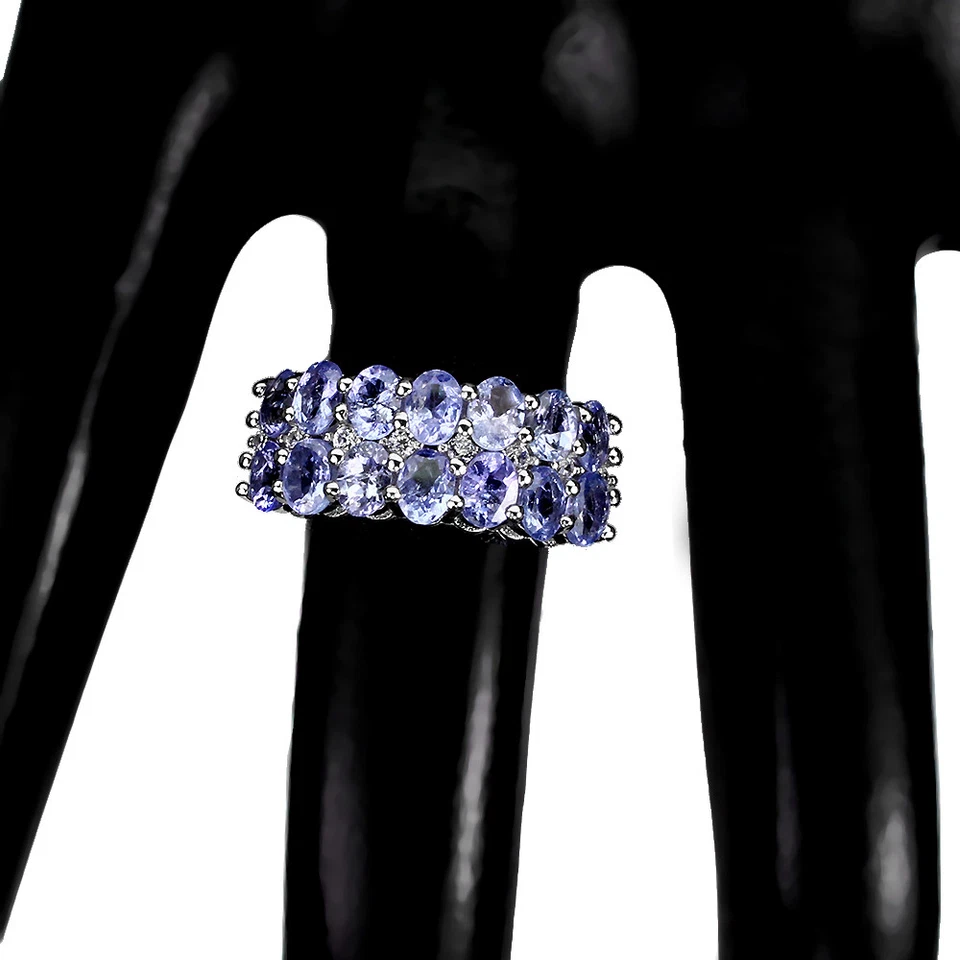 925 Anello Argento Sterling Ovale Tanzanite 4x3mm Naturale Gemma Gioielli Sz 6 - Immagine 1 di 4