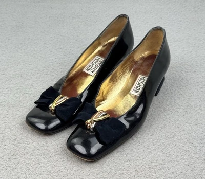 Zapatos de salón vintage TIMOTHY HITSMAN para mujer 5,5 M cuero negro punta cuadrada arco Foto 1 de 4