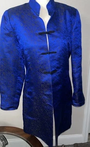 Shanghai Tang 100% Silk Blue Floralembroidered Lined Stand up Collar Coat Sz. 14 - Picture 1 of 10