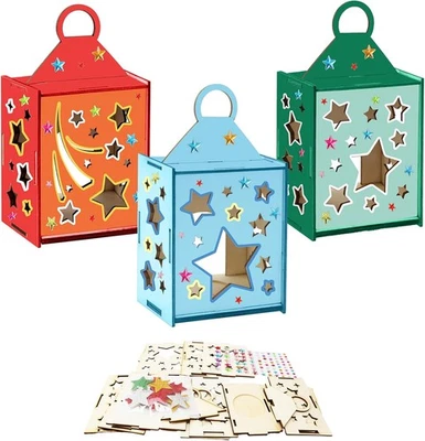 3PCS Sterne Laternen Holzbastelset Kinder Saint Martin Laterne Holz zum Selber
