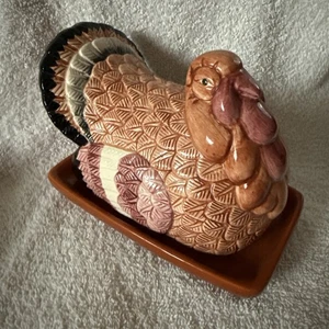 Piatto burro ceramica tacchino vintage eccentrico cucina vacanze - Foto 1 di 12