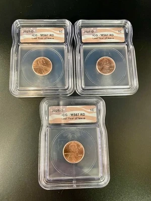 2025-D ICG MS67 RD – Last Year of Issue – Lot of 3 - Image 1 of 2