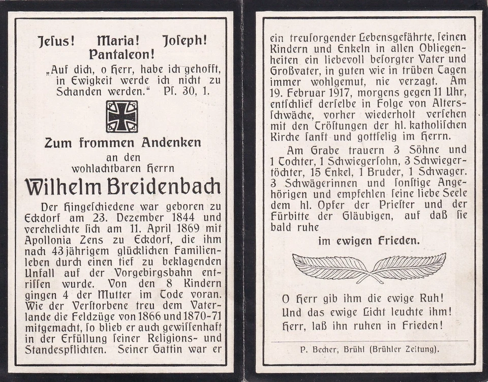 Totenzettel - Mitkämpfer Feldzüge 1866 und 1870/71 - - Bild 1 von 2