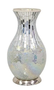 Tile Mirror Glass Crackle Table Light Mosaic Vase Lamp White Pearl Home Decor - Picture 1 of 6