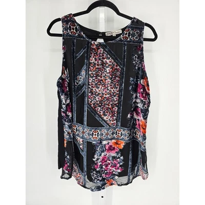 Top boho de terciopelo negro sin mangas con estampado floral talla XL de Gypsies & Moondust para mujer Foto 1 de 4
