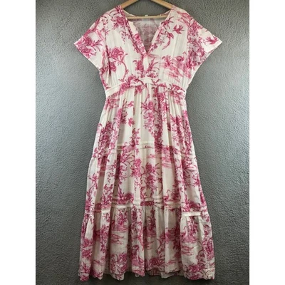 Johnny Was Pink Firebird Pintuck Tiered Dress floral size L - Image 1 of 4