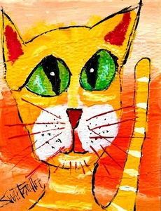 Colorido POP ART GATO AMARILLO Pintura Acrílica Reciclada Original ADN de SWARTZMILLER - Imagen 1 de 20