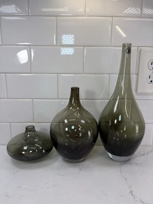 "JUEGO DE 3 JARRONES IKEA SALONG GRIS AHUMADO ARTE VIDRIO JOHANNA JELINEK 4"" 8"" 12""" Foto 1 de 4