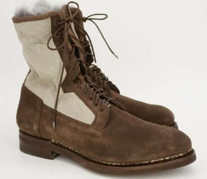 $1350 | WORN 2x SANTONI SHEARLING 11 DERBY BOOT SUEDE BROWN NORVEGESE WELT - Picture 1 of 11