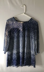 Bon Worth LP blue/white ombre pullover blouse 3/4 sleeves round neck stretch - Picture 1 of 6
