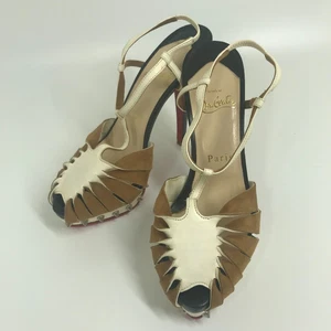 CHRISITAN LOUBOUTIN Spike studs High heel T strap Sandals Suede / Leather - Picture 1 of 16