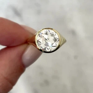 3.75 TCW OEC Round Cut Moissanite Bezel Engagement Ring In Solid 14K Yellow Gold - Picture 1 of 10