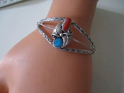 Koralle Türkis Armreif 925 Silber Indianer Ø 6 cm - Bild 1 von 4