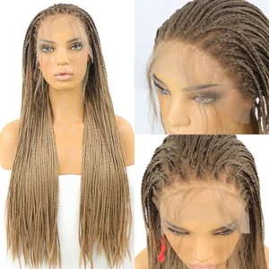 Ombre Honey Blonde Box Braided Wig with Baby Hair Lace Front Synthetic Wig 30" - Imagen 1 de 7