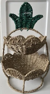 Pineapple Handwoven Twine Two Tiered Fruit Basket Tropical Bar Decor - Picture 1 of 9