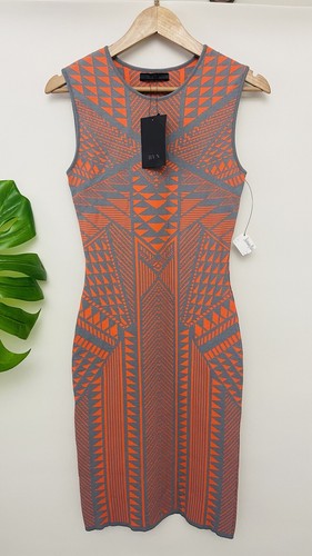 VETEMENTS Vestito Donna RVN E Grigio Stampa Geometrica Bodycon Vestito Taglia S