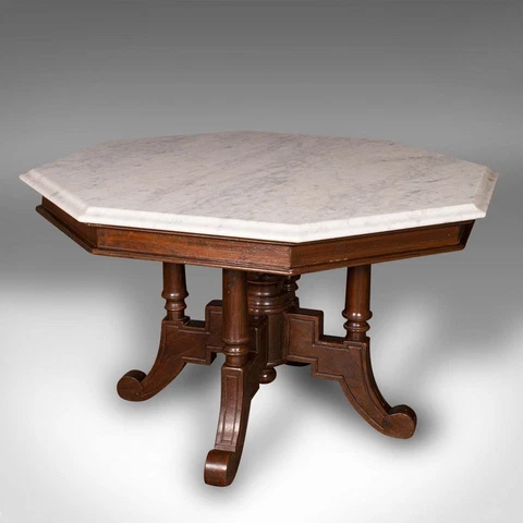 Antique Octagonal Coffee Table, English, Carrara Marble, Decorative, Victorian Cover