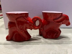 Pair 1976 Frankoma Mug RED Elephant Donkey Democrat Republican Pottery Cup - Picture 1 of 5