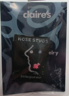 X2 s cross crystal blue 3 NOSE STUD body jewelry surg steel Claire's jewe - Image 1 of 3