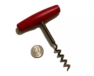 Antico cavatappi vecchio manico in legno dipinto ROSSO bel look! - Foto 1 di 3