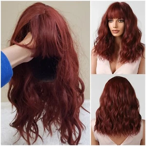 Synthetic Hair Heat Resistant Daily Cosplay Wig With Bangs Red Medium Wavy - Picture 1 of 6