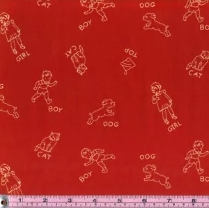 RARO Niños Tiza Dibujo Fuera de Uso Gallo Rojo 100% Tela Algodón 1.5 yardas - Imagen 1 de 1