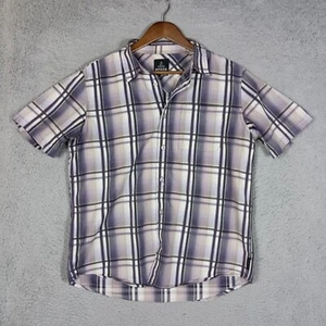 Prana Shirt Men's Medium Purple White Plaid Short Sleeve Button-Up Casual Summer - Picture 1 of 13