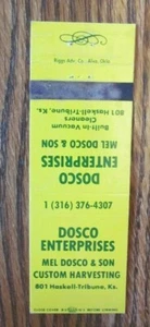 TRIBUNE, KANSAS: DOSCO ENTERPRISES MATCHBOOK MATCHCOVER -E - Imagen 1 de 1