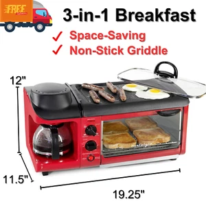 3-in-1 Breakfast Station Coffee Maker, Non-Stick Griddle & 4-Slice Toaster Oven - Picture 1 of 6