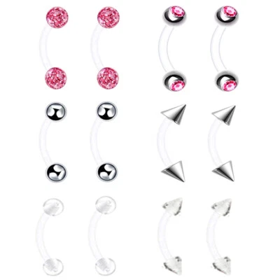 12X Steel Crystal Acrylic Ball Eyebrow Ring Stud Curved Bar Barbell Piercing Set - Image 1 of 4