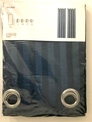 IKEA MAJRID пара занавесок 2 панели затемнения, синий в полоску 57 x 98» новый - Изображение 1 из 4