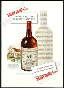 Botella de whisky de centeno Old Overholt 1941 Penny Pot Tavern arte anuncio impreso vintage - Imagen 1 de 7