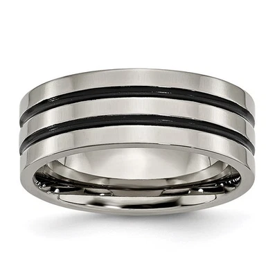 Cincel Anillo Unisex Titanio y Pulido Esmaltado Acanalado 8mm Ajuste Estándar Foto 1 de 4