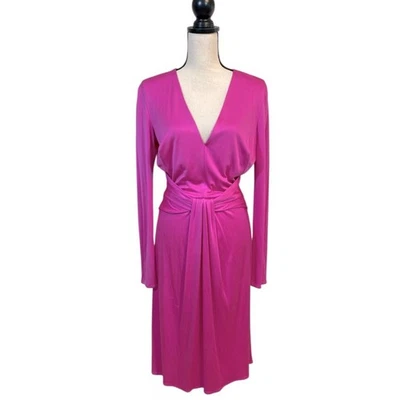 Abito Issa London in maglia di seta fucsia manica lunga scollo a V con vita drappeggiata taglia 8 - Immagine 1 di 4